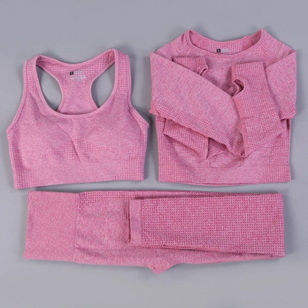 Set Kvinnor Fitness Sportdräkter GYM Duk Löpleggings Träningsbyxor 3pcs Pink M