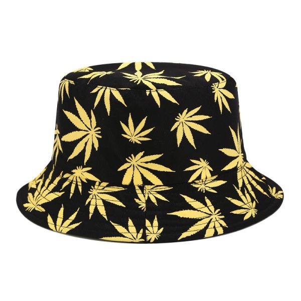 Panama Bladtryck Bucket Hat Hip Hop Fiskehatt Herr Dam Utomhus Sommar Casual Bomull Bob chapeau Visir Bucket Cap white with black One Size