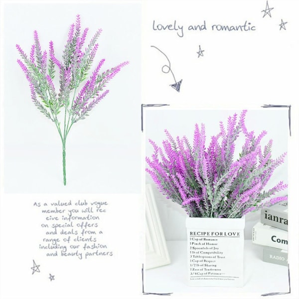 5 Grene Lavendel Kunstig Blomst Bryllup Hjem Dekoration 38cm Kunstig Plante Ører Romantisk Lilla Lavendel Flocking Vase Red Lotus
