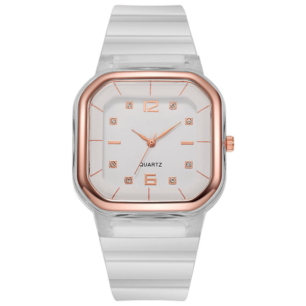 Watch på New Women's Square Watch Student Children's Silicone Diamond Trend Pink