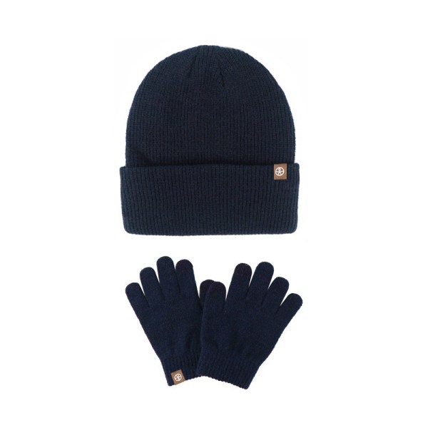 Handskar tvådelat set vintervärmehållande och köldsäkra pekskärmshandskar stickad mössa tvådelad kostym Navy blue two-piece set