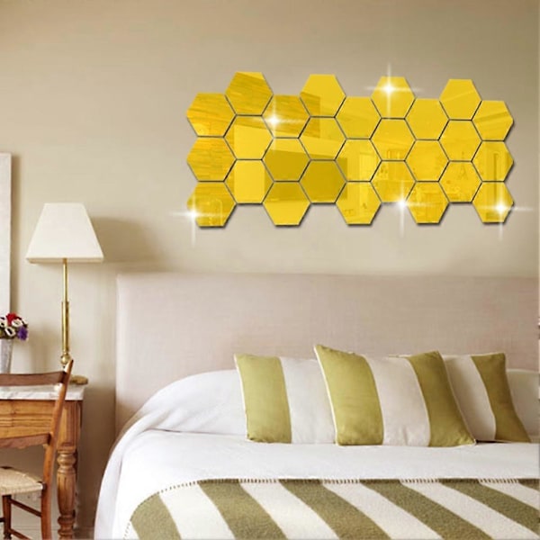 12 stk. sekskant 3D kunst speil veggklistremerker hjem DIY dekorasjon stue dekal svart L Black L