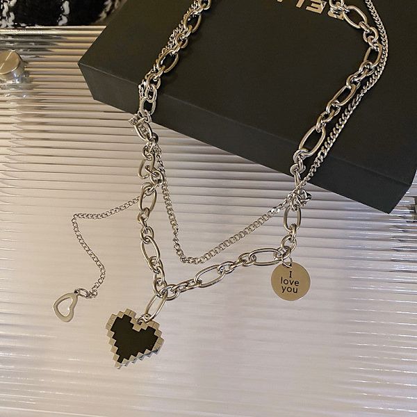 Titaani Teräs Musta Rakkaus Riipus Kaulakoru Korut Riipussetti Koristeelliset Korut 26# round necklace
