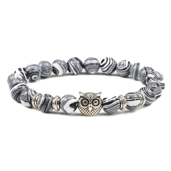 Svart lava tigeröga vittrat stenarmband Armband Klassisk uggla pärlstav naturligt berlockarmband för kvinnor och män Yogasmycken Malachite Gray Owl