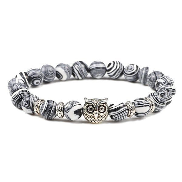 Svarte Lava Tigerøye Værslitte Steinarmbånd Armringer Klassisk Ugle Perlebelagt Naturlig Sjarmarmbånd for Kvinner og Menn Yoga Smykker Black Light Owl