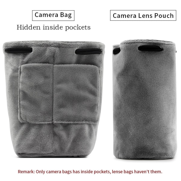 BOONA Kameraväska Linsväska Case Linsfodral Dragsnöreväska för DSLR Nikon Canon Sony Pentax Waterproof Velvet Protect H008 C-bag L Black