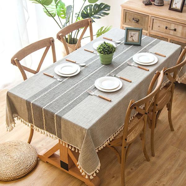 Jacquard Imitation Bomuld og Linned Broderi Kvaster Dug Blonde Geometri Rektangel Borddug Gray stripe 140x180