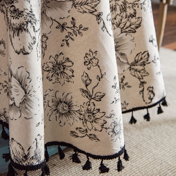 Bomuldslinned Dug Rund Dug med Kvaster Støvtæt Blomstret Cirkulær Borddækning til Køkken Spisebord Dekoration Tassel tablecloth Diameter 120cm