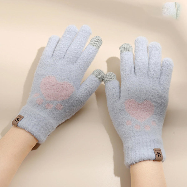 Vinterhandskar för män kvinnor tonåringar, söta katt- och fågeltryckta termiska stickade handskar, vindtäta varma vintervantar, mjuka Pink 20cm