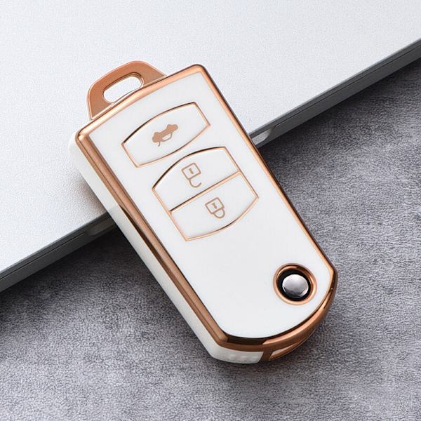 2 3 Knapper Blød TPU Flip Bil Nøgle Etui Cover Til Mazda 3 2 6 2003 2004 2005 2006 2007 2008 2009 2010 2011 2012 2013 Bilholder A white shell