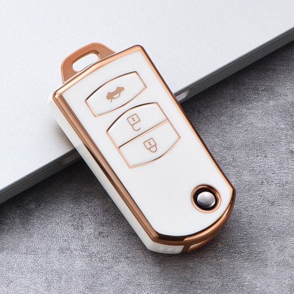 2 3 Knapper Myk TPU Flip Bilnøkkel Etui Deksel For Mazda 3 2 6 2003 2004 2005 2006 2007 2008 2009 2010 2011 2012 2013 Bilholder A white shell
