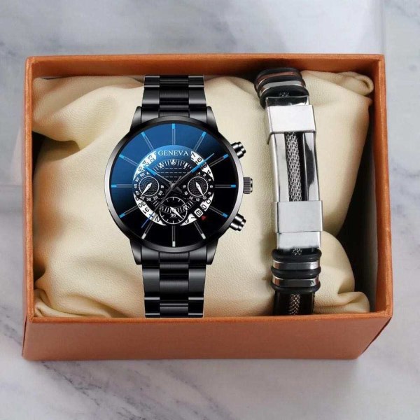 Fashion Fashion Business Elegant brittisk stil stålbälte kvarts watch och armband set Model 8 suit