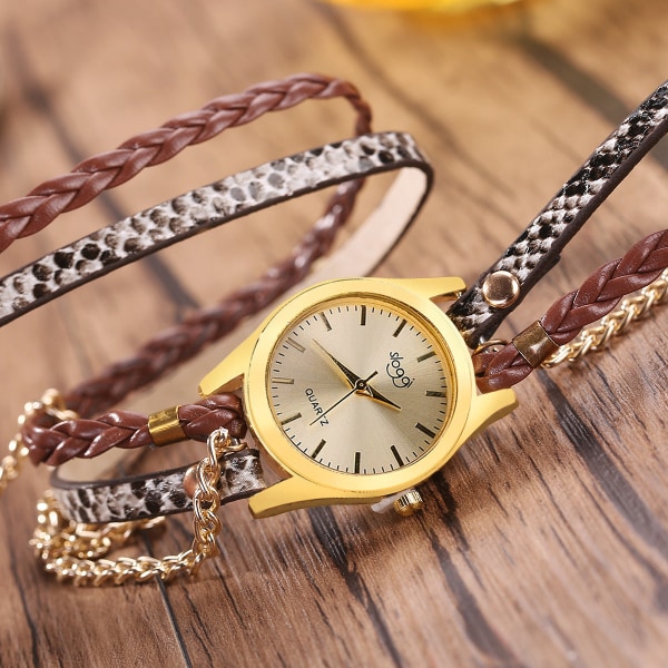 Retro stil dam slingrande armband Watch Woven Serpentine brittisk watch dam Gold (duaga)