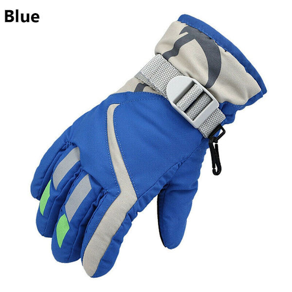 Termiska Skidhandskar Barn Vinter Fleece Vattentäta Varma Snöhandskar 3 Fingrar för Skidåkning Ridning Style2-royal blue