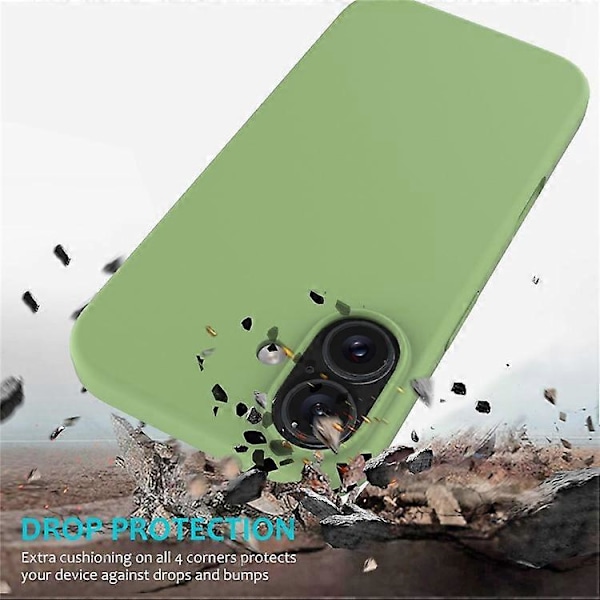 Kompatibelt Skal för iPhone 16, Flytande Silikon, Mjukt Foder, Stötsäkert Telefonskydd LightGreen