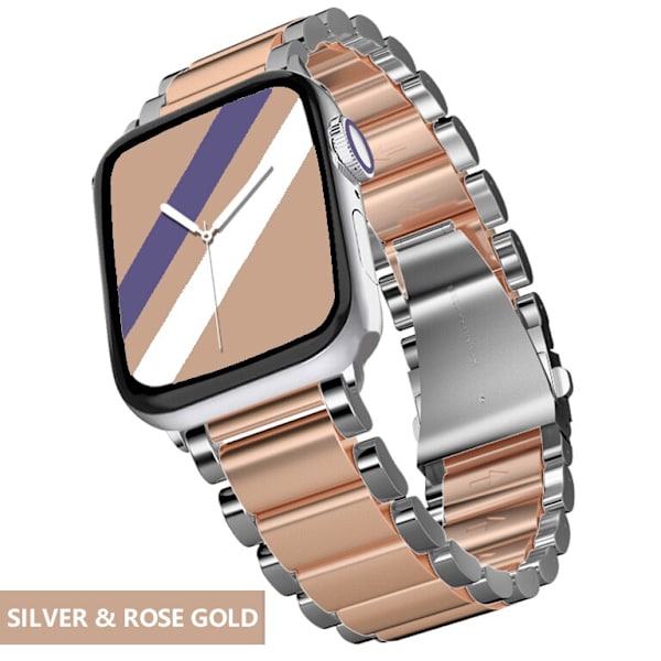 Armband för Apple Watch 6 5 4 3 2 1 42mm 38mm 40MM 44MM Metall Rostfritt Stål Klockarmband Armband Rem för iWatch Series Tillbehör Silver Rose Gold 38MM-40MM