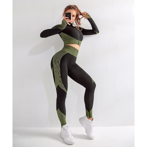 Yoga Sett Langermet Yoga Klær Dame Sport Gym Drakter Treningsklær Løpeklær BraPantsBlue S