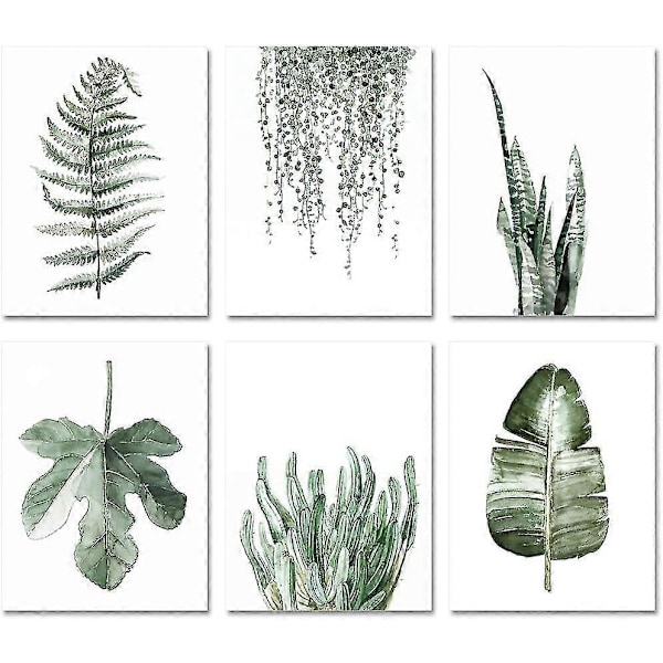 Botaniske trykkplakater, sett med 6, 8x10 trykk uten ramme, stue botanisk blad art deco, botanisk maleri
