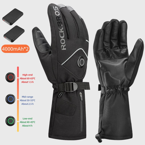 ROCKBROS Uppvärmda Handskar Thermal Vinter Ski Uppvärmda Handskar MTB Ridning Vindtät Guantes Para Motorcykel Touch Screen Batterihandskar Style 1 L