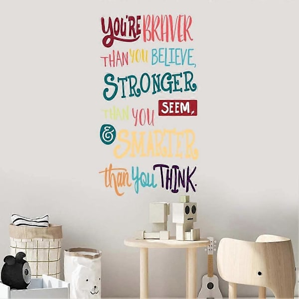 Färgglad Inspirerande Text Citat Väggdekal - Du är Modigare Än Du Tror, Starkare Än Du Verkar, Smartare Än Du Tänker, Positivt Citat St