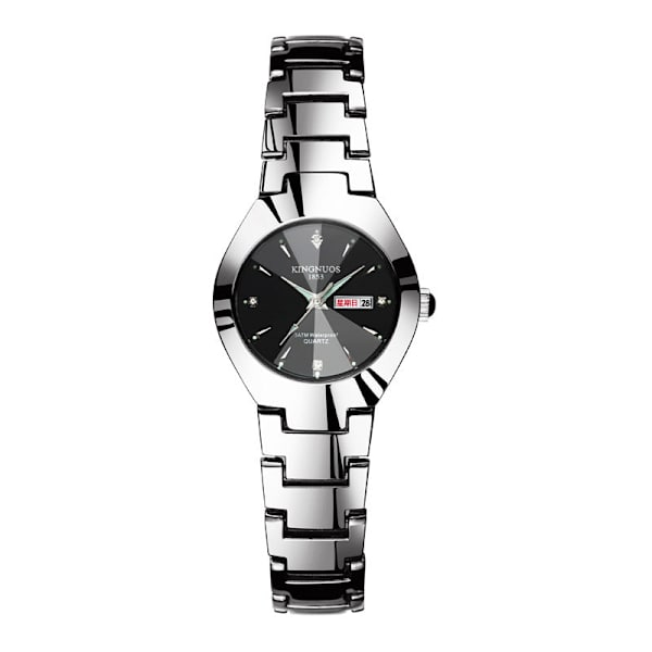 Automatisk Quartz Ikke-Mekanisk Wolfram Stål Farve Stålbånd Parur Lysende Kalender Herre og Dame Vandtæt Studenterur Silver Streak black plate for men