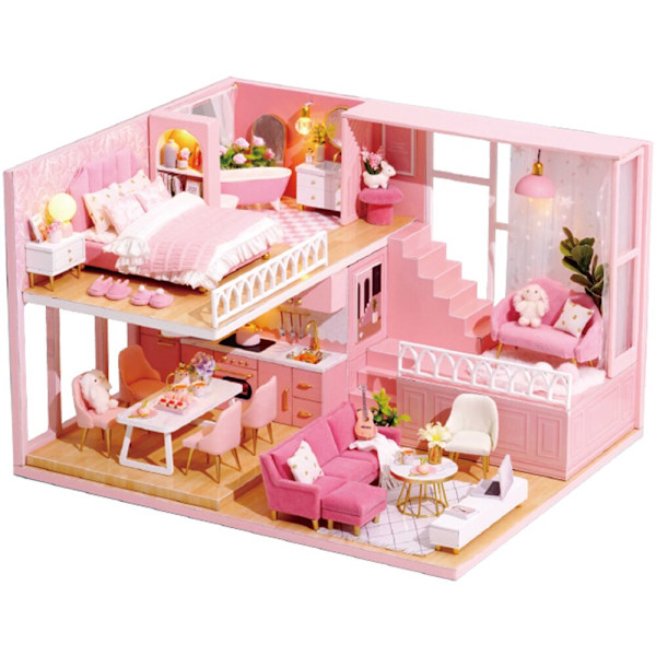Cutebee DIY Dukkehus Sæt Træ Dukkehuse Miniature Dukkehus Møbelsæt Med LED Legetøj Til Børn Fødselsdagsgave L32 TD35A