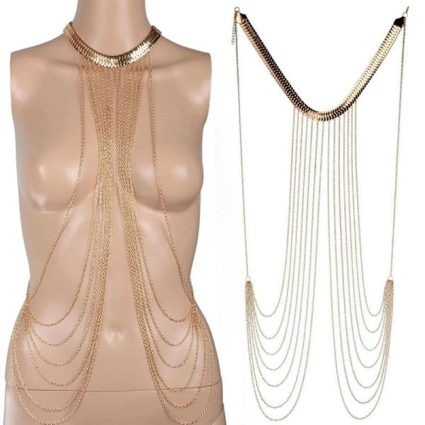 Kvinnor Sexig Multilayer Lång Tofs Kroppskedjor Halsband Punk Gyllene Bikini Strand Smycken Default Title