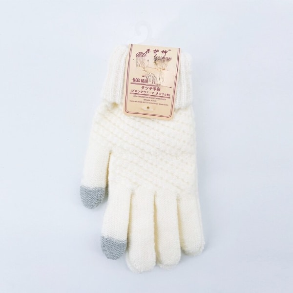 Cashmere Stickade Vinterhandskar för Kvinnor Cashmere Stickade Dam Herr Höst Vinter Varma Tjocka Handskar Skärmskidhandskar White One Size