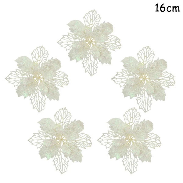 5 st Jul Röda Bär Konstgjord Blomma Tallkotte Gren Julgransdekorationer Ornament Presentförpackning Hem DIY Krans 5pcs white flower
