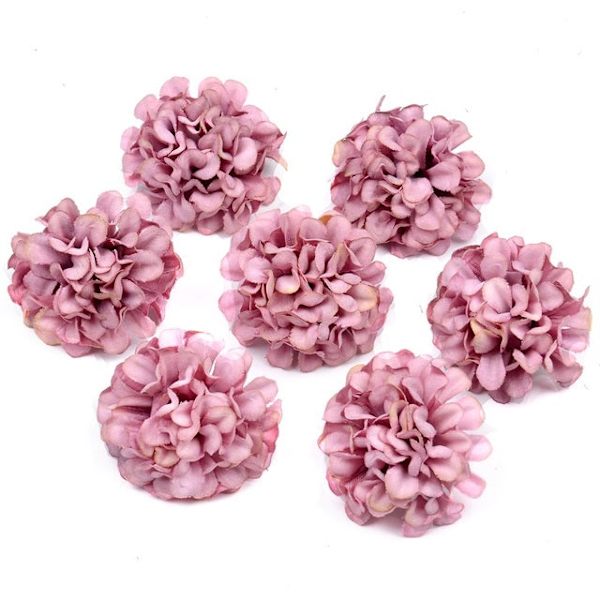 100 st/lot Silke Hortensia Konstgjorda Blomhuvuden För Bröllop Juldekoration DIY Krans Scrapbooking Hantverk Falska Blommor Bean paste