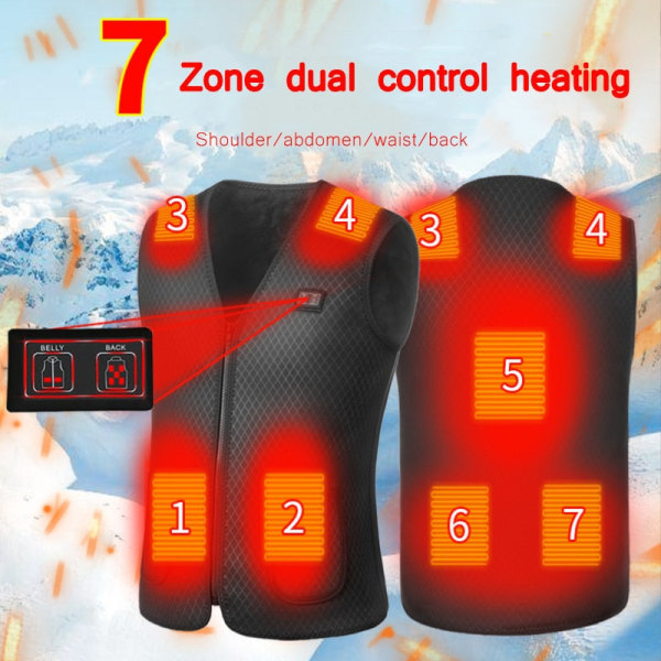 16 Områdes Värmeväst Män/Kvinnor Casual V-ringad USB Uppvärmd Väst Smart Temperaturkontroll Värmejacka Bomullsjacka Vinterjakt 7 areas XL