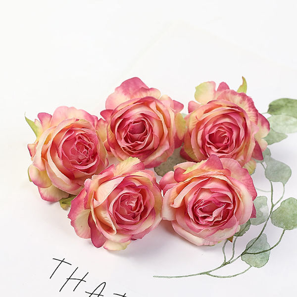 5 stk. Rose Kunstige Blomster Silke Fake Blomster Til Hjem Værelse Indretning Fest Bryllup Valentinsdag Dekorationer DIY Håndværk Tilbehør Yellow Pink 5PCS