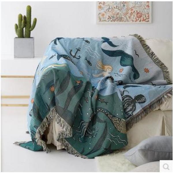 Nordisk tegneserie sofaplaid og tæpper Havfrue strikket sofahåndklædebetræk boho indretning Anime plaid sengetæppe Rejse Picnic måtte tæppe 1 130X160CM