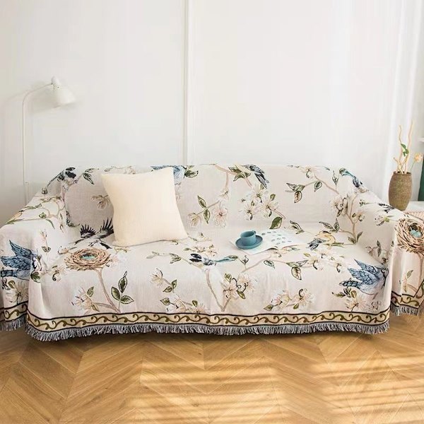 Sofföverdrag med blommigt fågelmotiv, väggdekor, gobeläng, soffskydd Flowers and birds 90*210