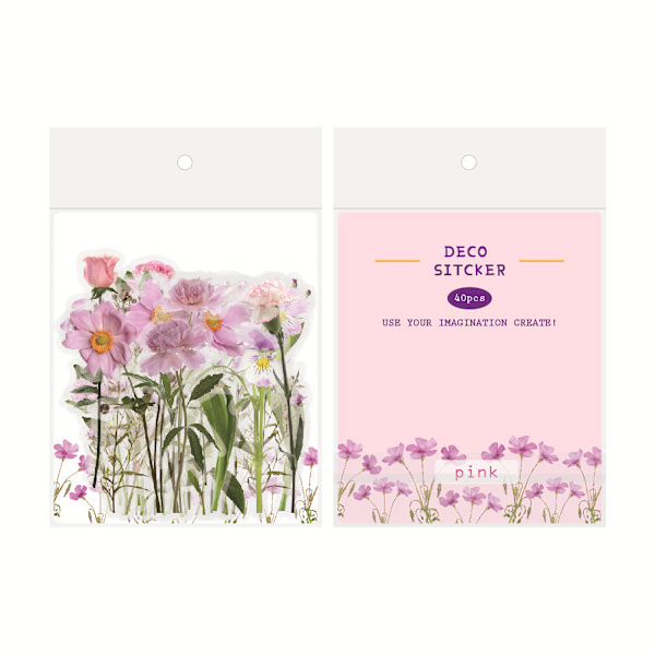 1 stk. Vandtæt Transparent Kæledyrs Notesbog Bullet Dagbog DIY Tulipan Materiale Journal Klistermærker Blomster Klistermærke Pakke Plant-pink BERRYLOVE 40 pieces/pack