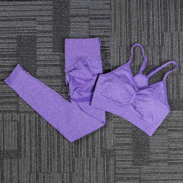 Set Fitness Sportdräkter Gymkläder Toppar och Leggings för kvinnor Bra blue set S