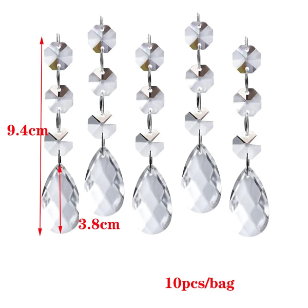 10 st Akryl Kristall Droppar Pärlor Julgransprydnader Träddekoration Girlang Ljuskrona Hängande Kristaller för Bröllopsfest HM22091901L-10pcs