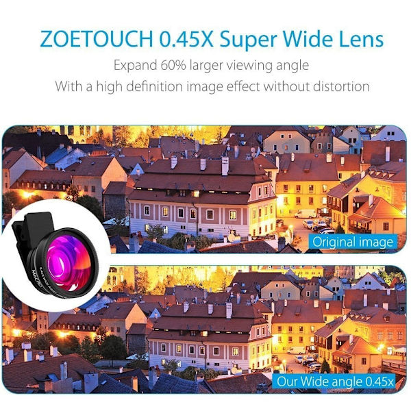 Tongdaytech Mobiltelefon Linse 0.45x Super Vidvinkel 12.5x Makro HD Kameralinse Til iPhone 12 11 8 7 6 XS Huawei Xiaomi Samsung Overseas Gold