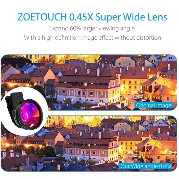 Tongdaytech Mobiltelefon Linse 0.45x Super Vidvinkel 12.5x Makro HD Kameralinse Til iPhone 12 11 8 7 6 XS Huawei Xiaomi Samsung Overseas Red