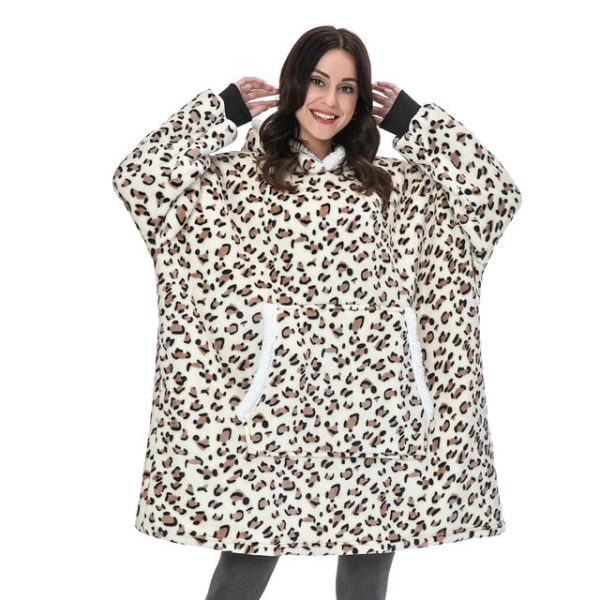 Vinter Oversized Hettegenser Teppe Med Ermer Fleece Genser Rutete Hette Dame Lomme Hettegenser Oversize Mykt Teppe Leopard One Size