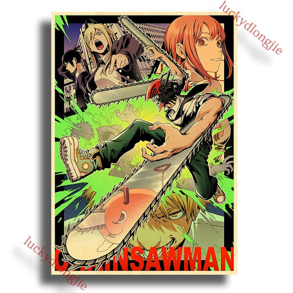 Chainsaw Man Anime Plakat Retro Kraft Papir Vintage Hjem Indretning Maleri Stue Billede Gave Væg Klistermærker Cafe Indretning Kunst Væg 42X30cm(A3) 20