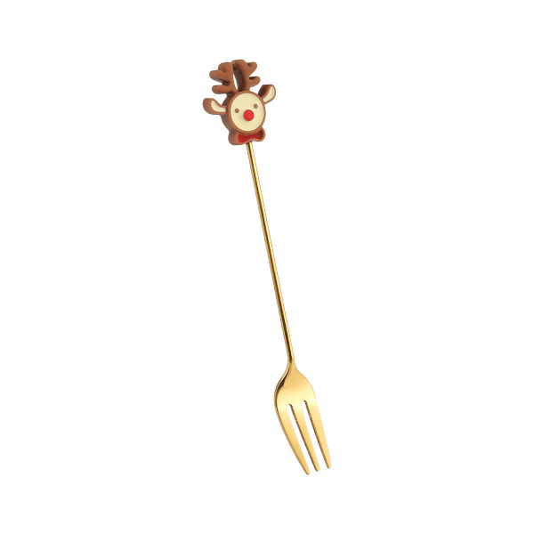 Q Julklapp Kreativ Liten Sked Gyllene Älg Tecknad Fruktgaffel Julgran Gammal Man Dessert Kaffesked Christmas elk Golden Spoon