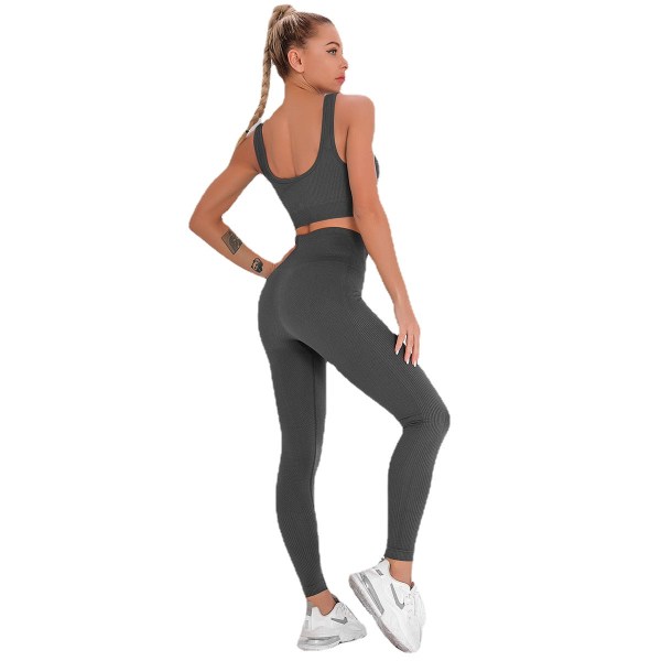 Eurooppalainen ja amerikkalainen jooga fitness urheilu liivipuku saumaton raidallinen jacquard rintaliivit fitness joogavaatteet leggingsit naisille 6097 bra set-dark gray M