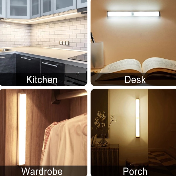 Rörelsesensor Nattlampa Dimbar Skåplampa LED Under Skåplampa för Garderob Trappor Kök 6LED No Battery White