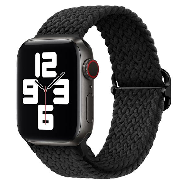 Punottu yksinlenkkihihna Apple Watch -rannekkeelle 44mm 40mm Series 7 6 54SE Säädettävä elastinen nylonhihna iwatch 3 42mm 38mm rannekorulle Black For 42mm-44mm-45mm