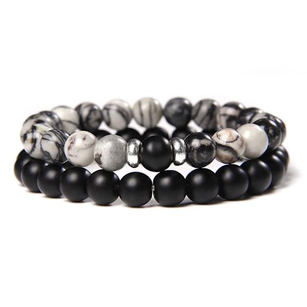 2 kpl/setti Pariskuntien etäisyysrannekorut miehille Musta laavakivirannekoru naisille puuhelmillä Charm Rannekorut Naiset Miehet rannekoru 1 Howlite 8mm 21cm