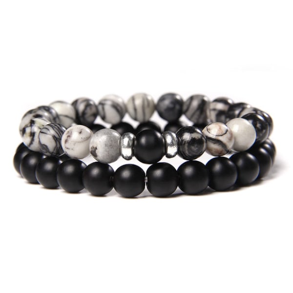 2 stk./sæt Par Distance Armbånd mand Sort Lava Sten Perler armbånd kvinde træ perler Charm Armbånd Kvinder Mænd armbånd 3 onyx 6mm 21cm