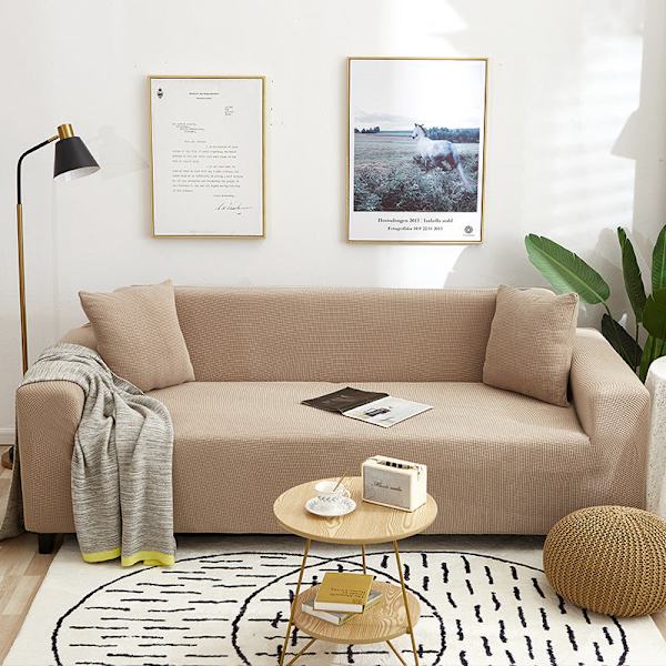 Enfärgad Universal Sofföverdrag för Alla Årstider, Nordisk Trendig Stickad Stretch Allomfattande Sofföverdrag Dammtät Soffkudde Light camel coffee M [double length within 145-185cm]]