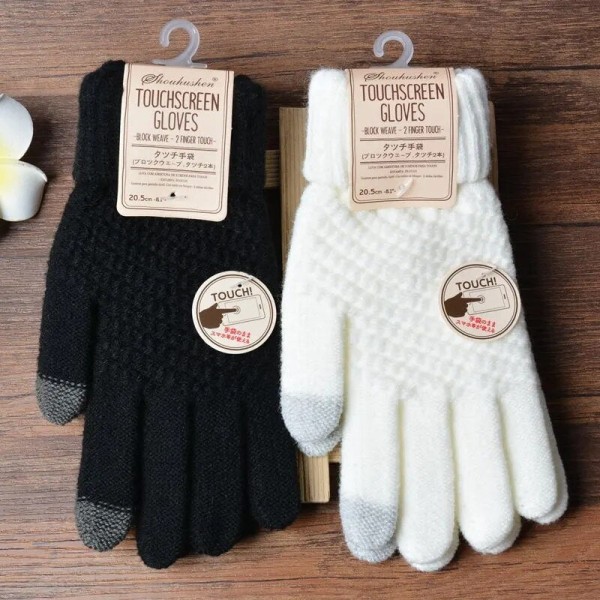 Vinter Touch Screen Handskar Dam Herr Varma Stretch Stickade Vantar Imitationsull Full Finger Guantes Kvinnlig Virkad Luvas Förtjocka Dark blue One Size