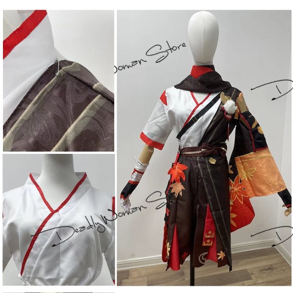 Anime Game Genshin Impact Kiryu Kazuha Battle Suit Kaedehara Wanye Uniform Peruk Cosplay Kostym Halloween Party costume and wig L